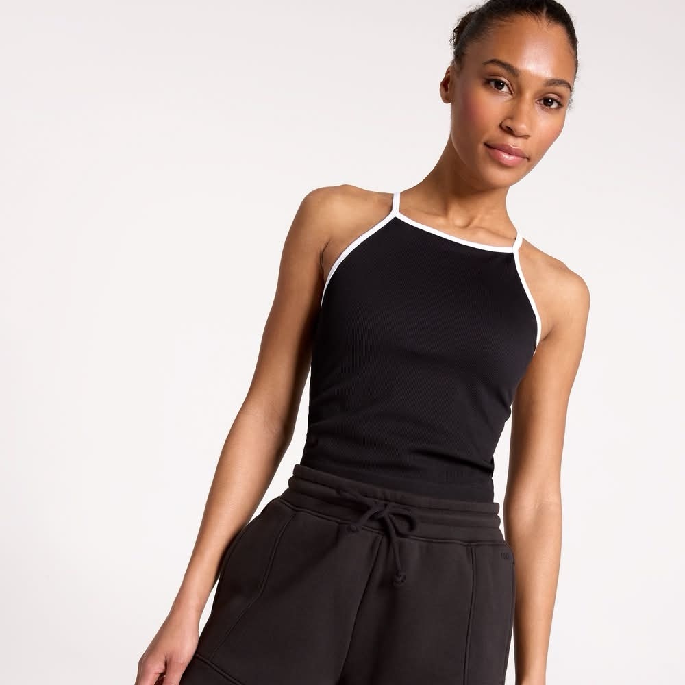 DSG Black Halter Tank with White Contrast Trim